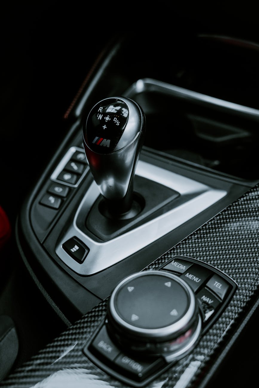 luxury car gear shift and control panel